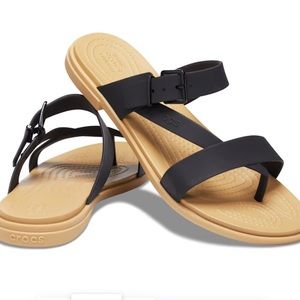 Size 8 - WOMEN'S CROCS TULUM TOE POST SANDAL BLACK
